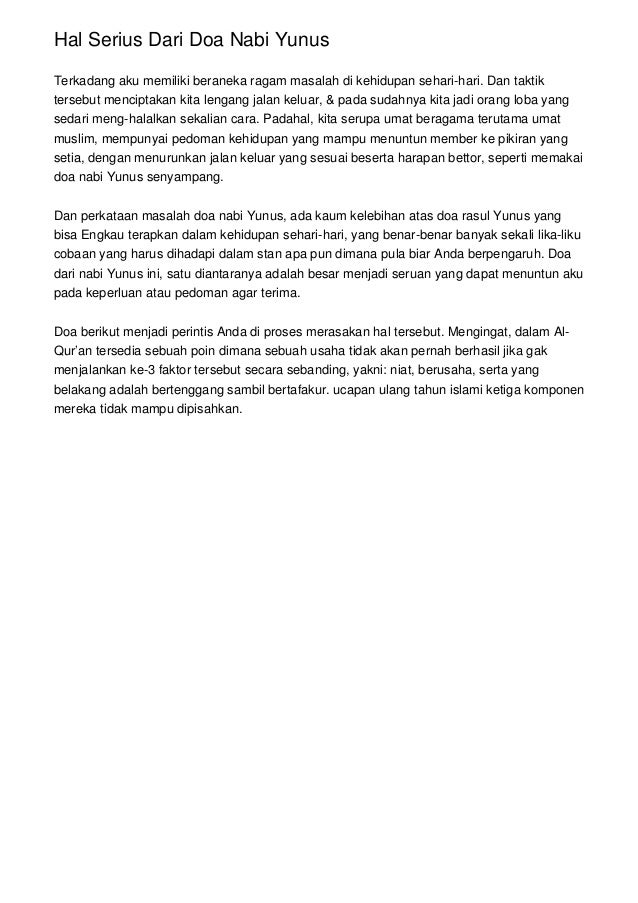 Hal Serius Dari Doa Nabi Yunus