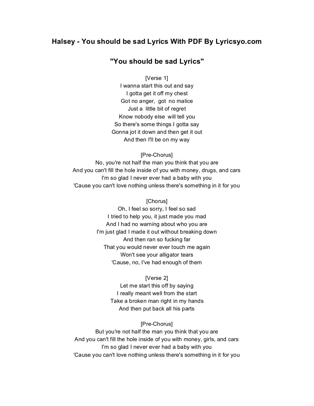 Halsey You Should Be Sad Lyrics Deutsch