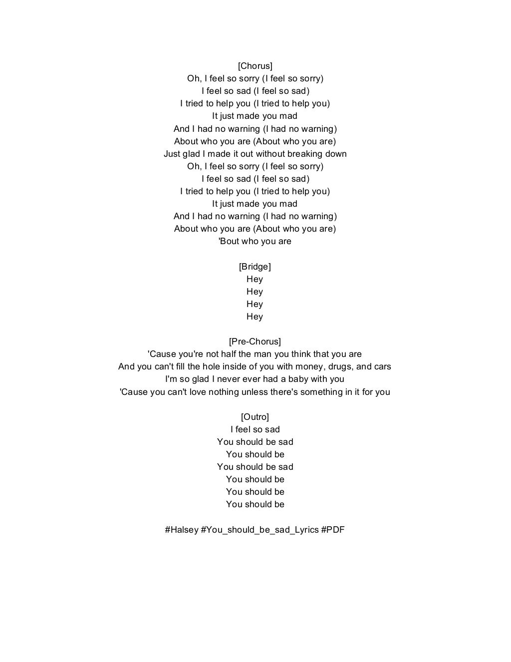 Halsey You Should Be Sad Lyrics Deutsch