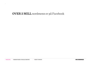 >>




                  OVER 2 MILL nordmenn er på Facebook




>>   08.02.2011   >>   MERKEVARER I SOSIALE MEDIER   >>   FIRST TUESDAY
 