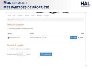 15
MON ESPACE :
MES PARTAGES DE PROPRIÉTÉ
 