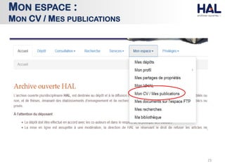 23
MON ESPACE :
MON CV / MES PUBLICATIONS
 