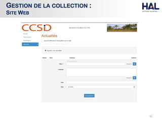 92
GESTION DE LA COLLECTION :
SITE WEB
 