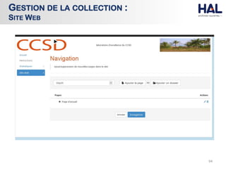 94
GESTION DE LA COLLECTION :
SITE WEB
 