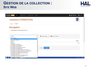 95
GESTION DE LA COLLECTION :
SITE WEB
 