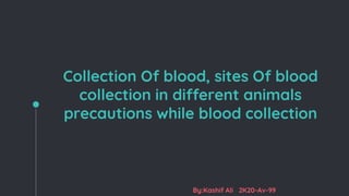 Collection Of blood, sites Of blood
collection in different animals
precautions while blood collection
By:Kashif Ali 2K20-Av-99
 