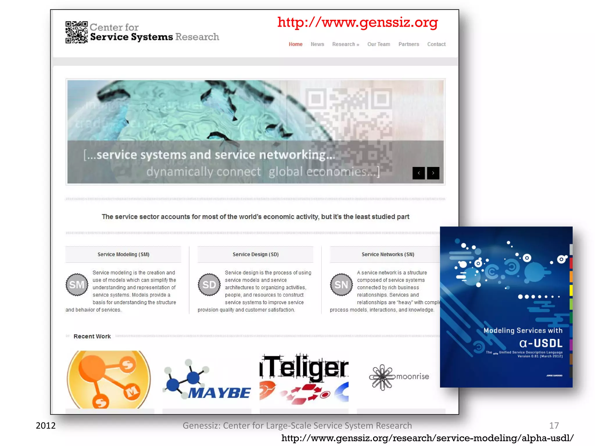 http://www.genssiz.org




2012   Genessiz: Center for Large-Scale Service System Research                        17
                                http://www.genssiz.org/research/service-modeling/alpha-usdl/
 