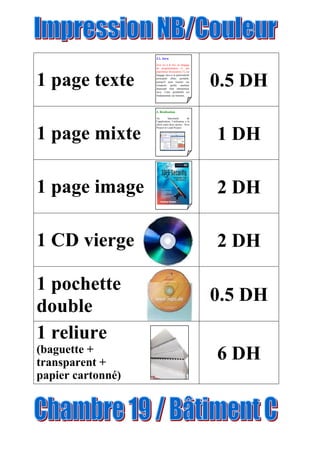 1 page texte 0.5 DH
1 page mixte 1 DH
1 page image 2 DH
1 CD vierge 2 DH
1 pochette
double
0.5 DH
1 reliure
(baguette +
transparent +
papier cartonné)
6 DH
3.1. Java
Java est à la fois un langage
de programmation et une
plateforme d'exécution [7]. Le
langage Java a la particularité
principale d'être portable,
puisqu'il peut tourner sur
n'importe quelle machine
disposant d'un interpréteur
Java. Cette portabilité est
fondamentale sur Internet,
4. Réalisation
Au lancement de
l’application, l’utilisateur a le
choix entre deux menus : New
Project et Load Project.
 