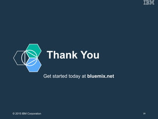 Thank You
Get started today at bluemix.net
31© 2015 IBM Corporation
 