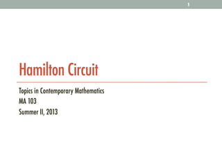 Hamilton Circuit
Topics in Contemporary Mathematics
MA 103
Summer II, 2013
1
 