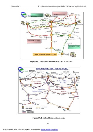 Chapitre IV : L’exploitation des technologies SDH et DWDM par Algérie Telecom
69
Figure IV.1. Backbone national à 10 Gb/s et 2.5 Gb/s.
Figure IV.2. Le backbone national nord.
PDF created with pdfFactory Pro trial version www.pdffactory.com
 