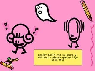 Hamlet habla con su padre y  Gertrudis piensa que su hijo esta loco  