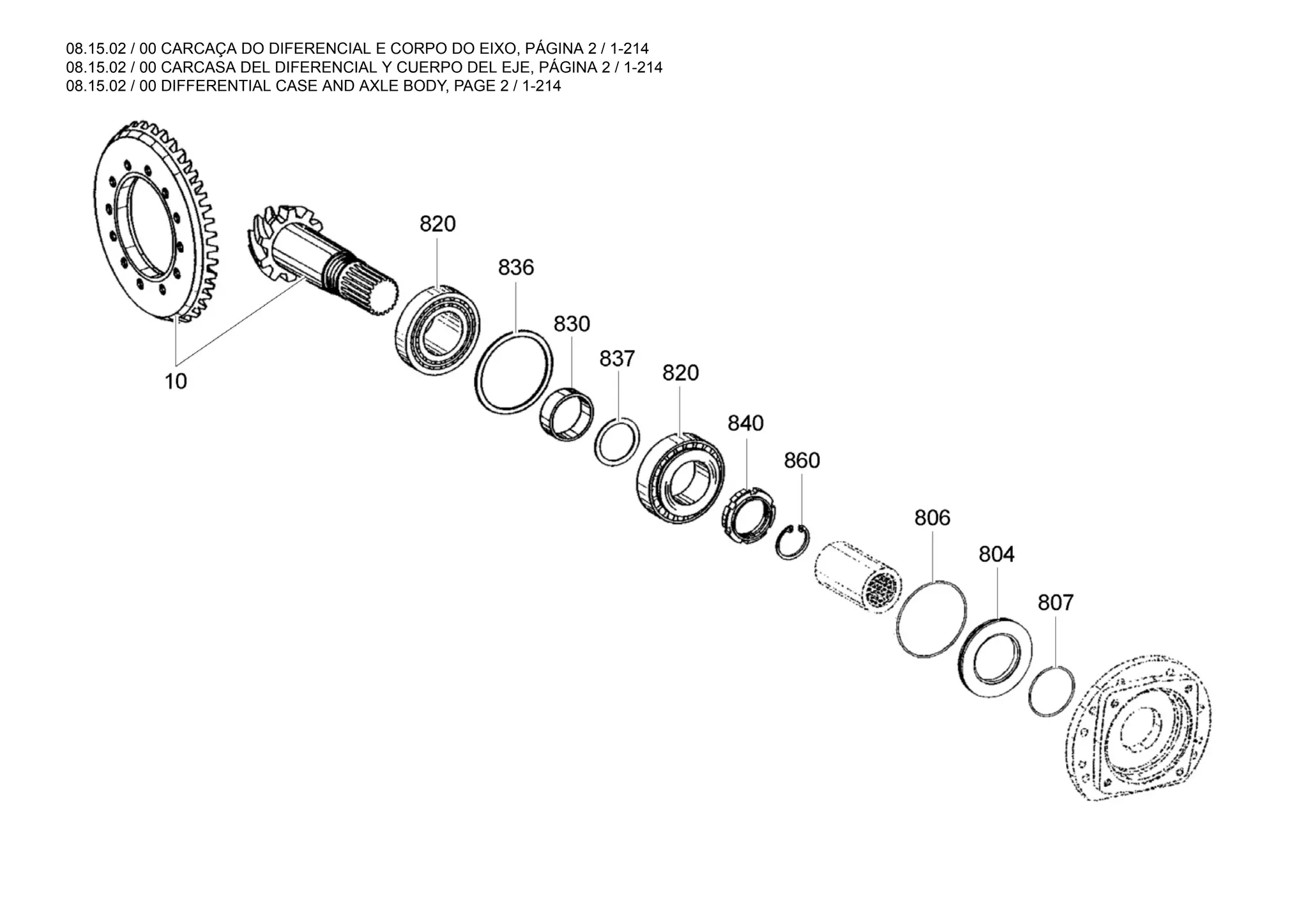 08.15.02 / 00 CARCAÇA DO DIFERENCIAL E CORPO DO EIXO, PÁGINA 2 / 1-214
08.15.02 / 00 CARCASA DEL DIFERENCIAL Y CUERPO DEL EJE, PÁGINA 2 / 1-214
08.15.02 / 00 DIFFERENTIAL CASE AND AXLE BODY, PAGE 2 / 1-214
 