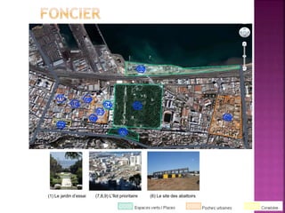 (1) Le jardin d’essai (7,8,9) L’îlot prioritaire (6) Le site des abattoirs
 