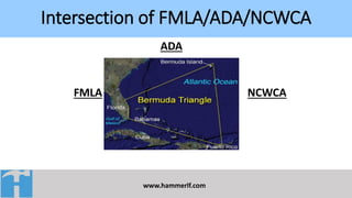 Intersection of FMLA/ADA/NCWCA
www.hammerlf.com
ADA
FMLA NCWCA
 