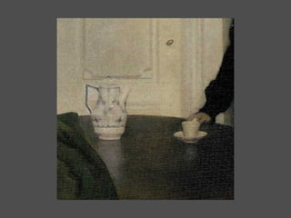 "The place and the moment are presented in a calm, understated manner; the entire scene has an enigmatic quality: What does the picture propped against the wall portray? What is the young man reading, and where are his thoughts wandering? What tales might not the furniture tell of the life lived in this room? " 