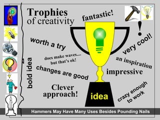 idea worth a try does make waves.... but that’s ok! bold idea Clever  approach! crazy enough to work impressive changes are good an inspiration very cool! fantastic! Trophies   of creativity ! 