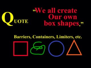 Q UOTE We all create  Our own  box shapes .” “ Barriers, Containers, Limiters, etc. 