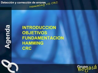 INTRODUCCION  OBJETIVOS FUNDAMENTACION HAMMING CRC Agenda 