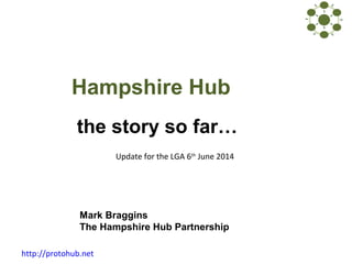 http://protohub.net
Hampshire Hub
the story so far…
Mark Braggins
The Hampshire Hub Partnership
Update for the LGA 6th
June 2014
 