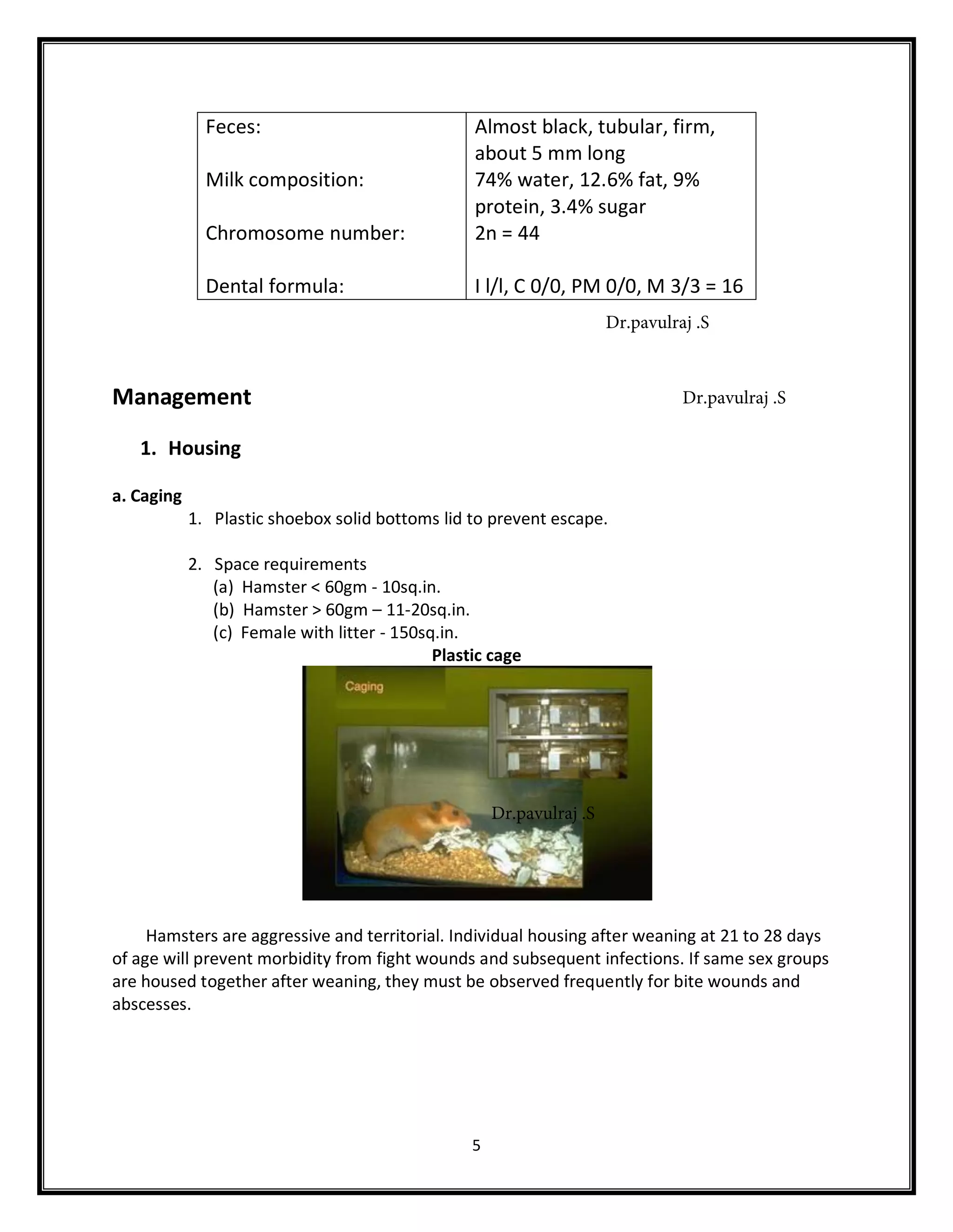 Hamster, housing, breeding and management by dr.pavulraj.s | PDF - Hamster Breeding Cage Dietary Requirements