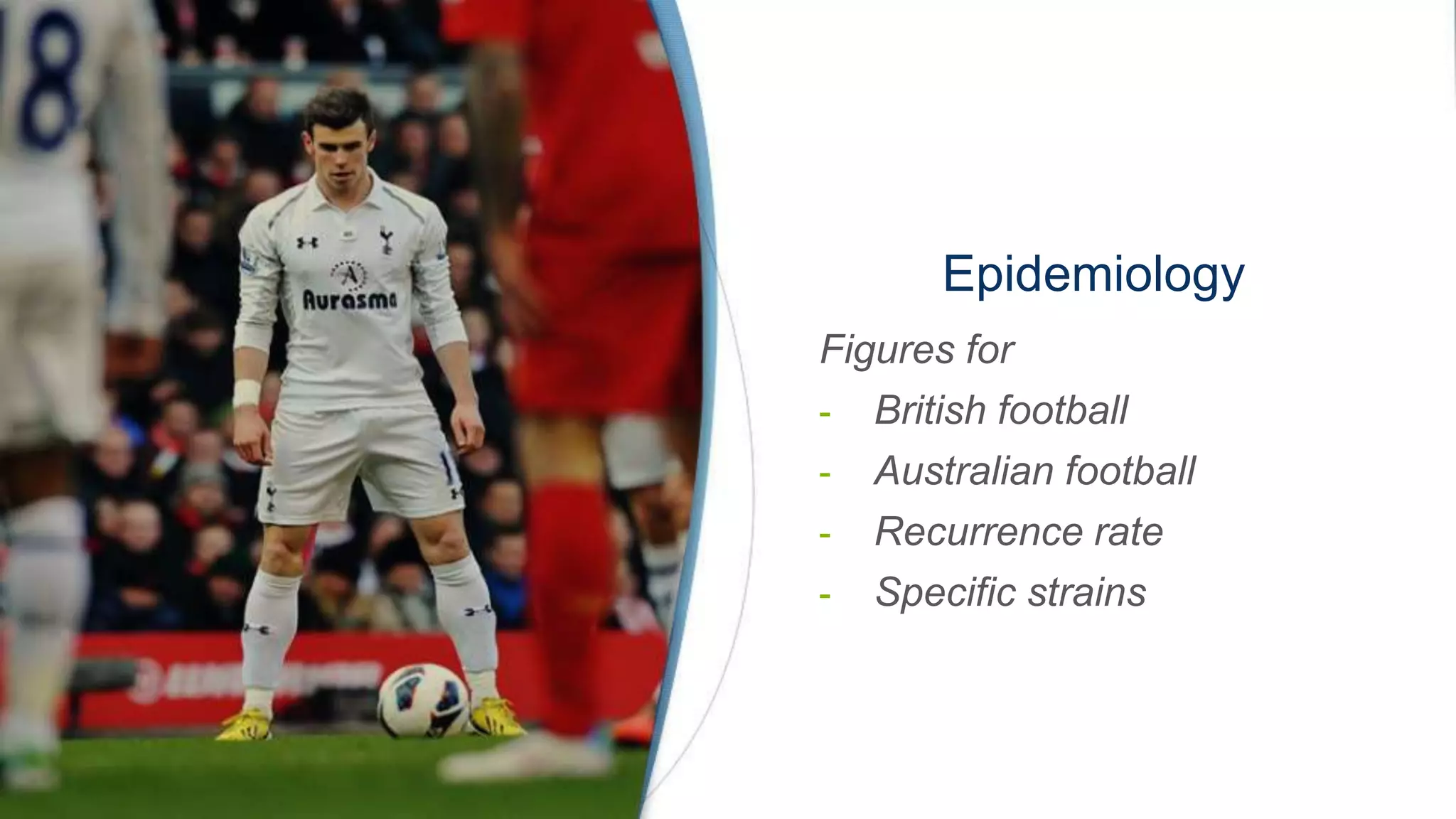 Epidemiology
Figures for
- British football
- Australian football
- Recurrence rate
- Specific strains
 