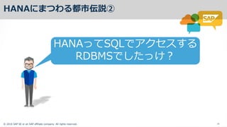 ? 2016 SAP SE or an SAP affiliate company. All rights reserved. 10
HANA Ĥ Ёh
HANA SQL
RDBMS 
 