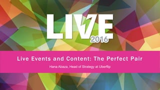 Live Events and Content: The Perfect Pair
Hana Abaza, Head of Strategy at Uberflip
 