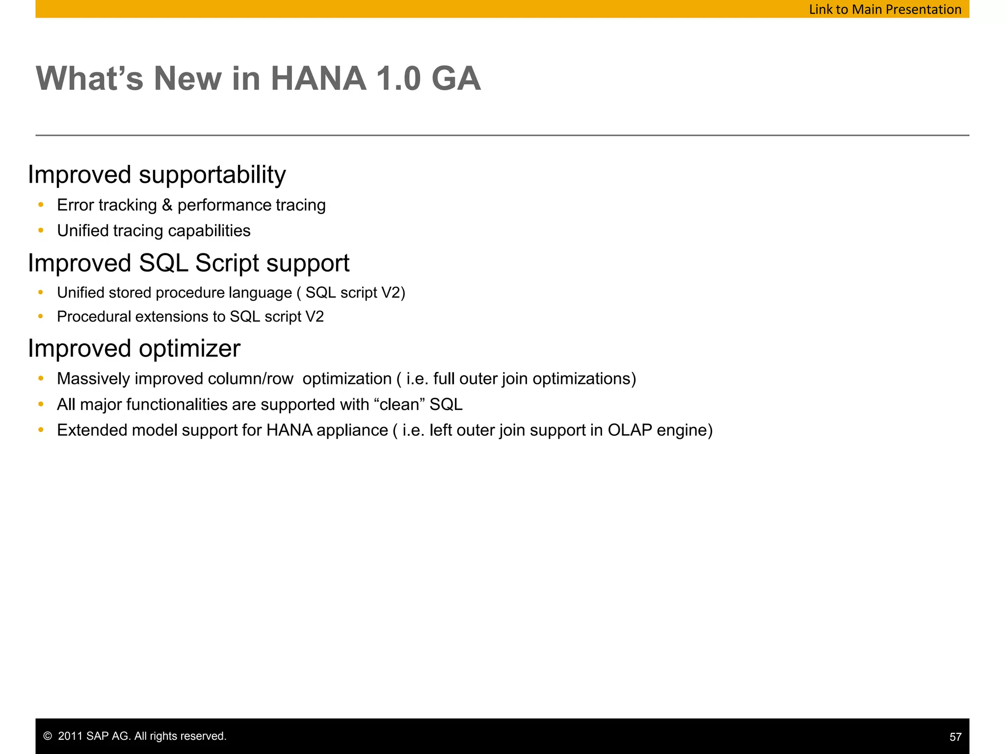 Architecture OverviewReportingSAP HANA StudioClientsMS ExcelBI4 ExplorerModelingAdministrationSAP BI4 universes (WebI,...)Dashboard DesignBI4 AnalysisERPSAP HANA ApplianceReplication AgentSLT Add-onSAP HANA DatabaseSession ManagementLogERP DBTransaction ManagerRequest Processing / Execution ControlReplication ServerSQL ParserMDXAuthorization ManagerBusiness Objects EnterpriseSQL ScriptCalc EngineLoad ControllerRelational EnginesSBO Information Design ToolData Services DesignerMetadata ManagerRow StoreColumn StorePersistence LayerLoggerPage ManagementData ServicesSBO BI4 servers       ( program for client)Disk StorageData VolumesLog VolumesOther Source SystemsSAP NetWeaver BW3rd Party