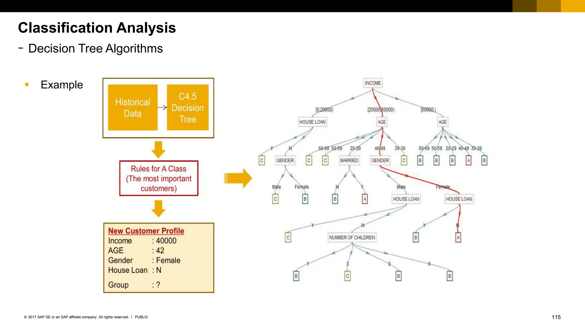 115
PUBLIC
© 2017 SAP SE or an SAP affiliate company. All rights reserved. ǀ
▪ Example
Classification Analysis
- Decision Tree Algorithms
 
