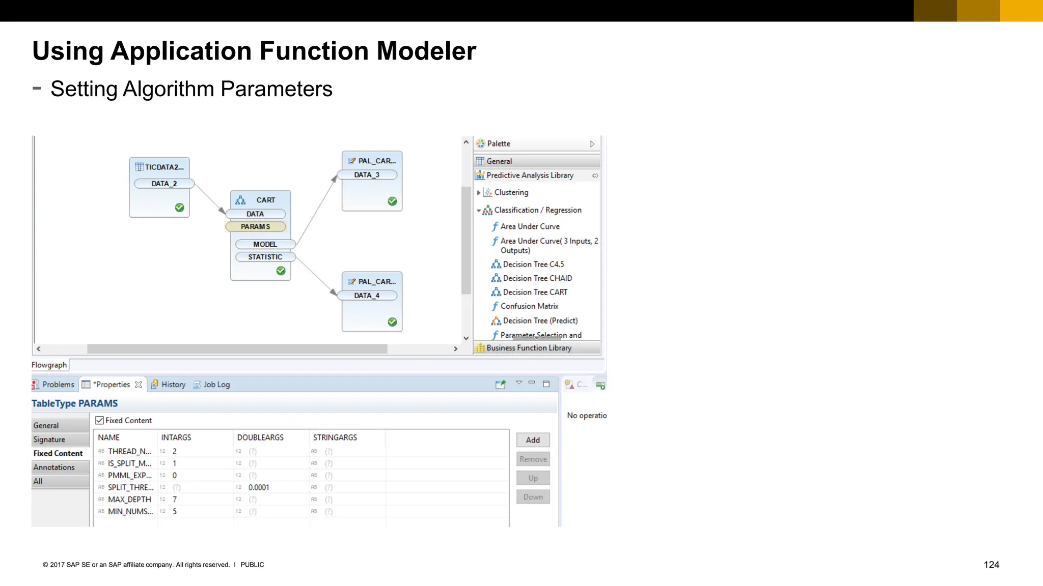 124
PUBLIC
© 2017 SAP SE or an SAP affiliate company. All rights reserved. ǀ
Using Application Function Modeler
- Setting Algorithm Parameters
 