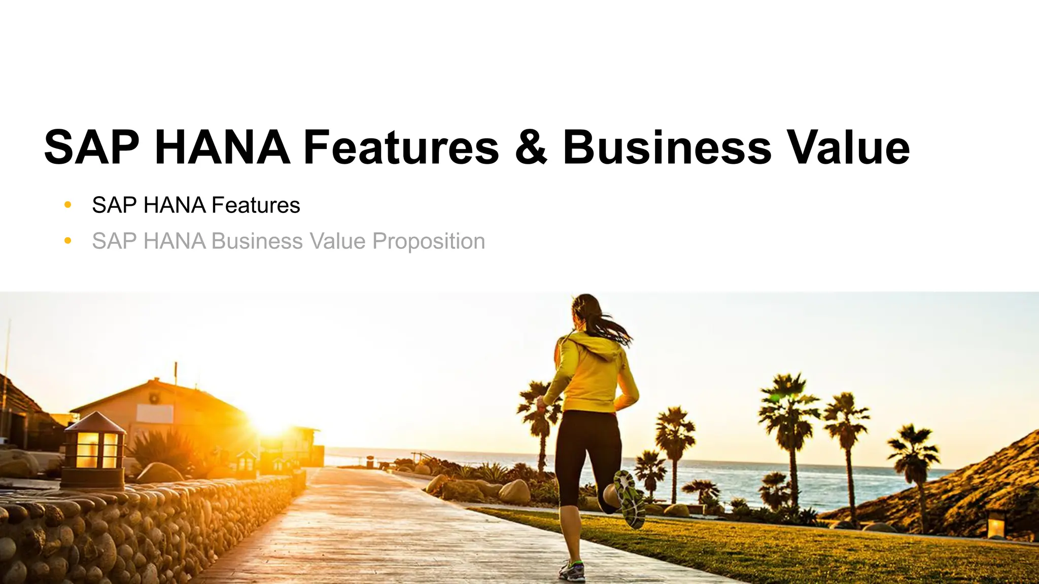 SAP HANA Features & Business Value
 SAP HANA Features
 SAP HANA Business Value Proposition
 