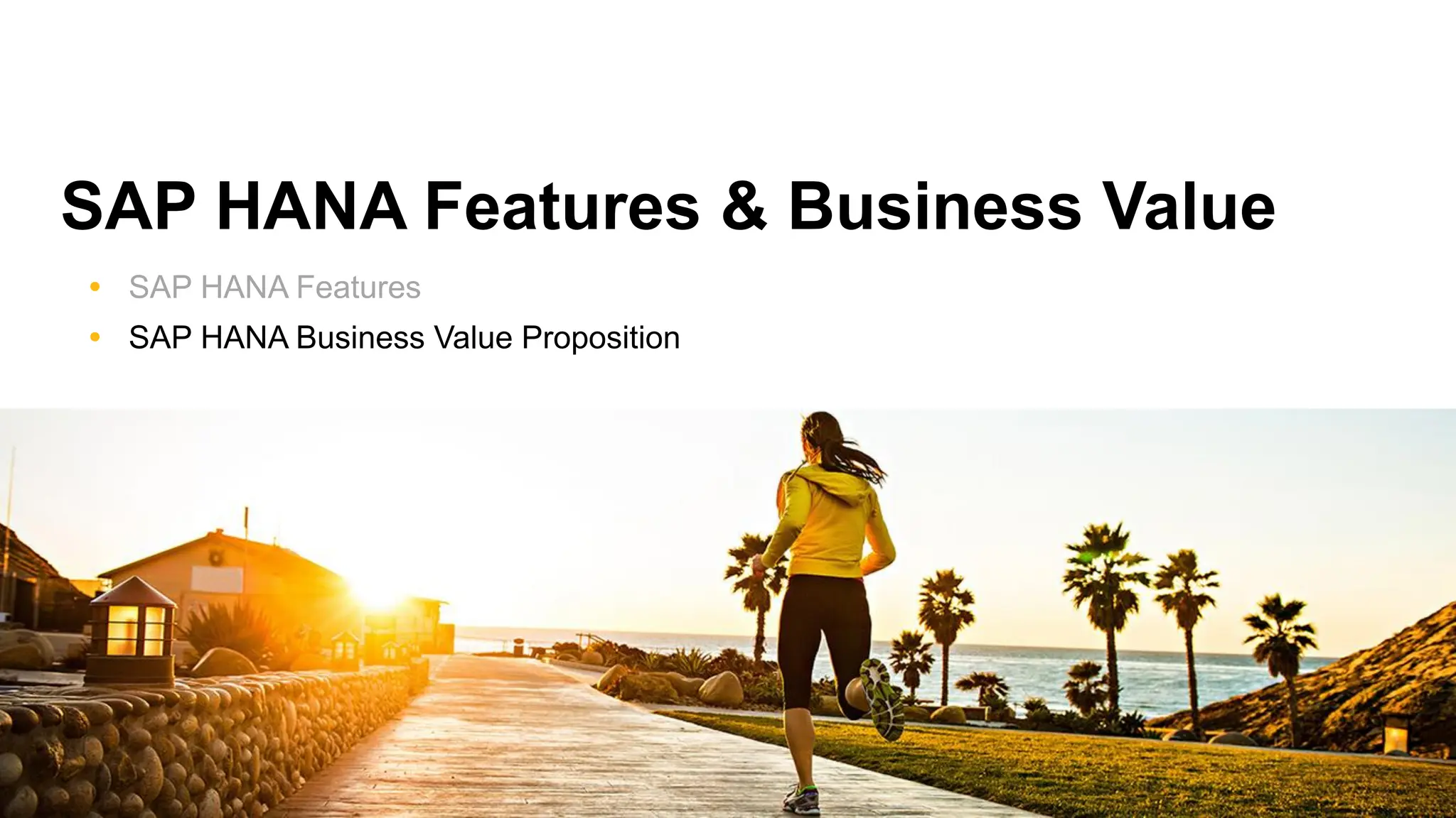 SAP HANA Features & Business Value
 SAP HANA Features
 SAP HANA Business Value Proposition
 