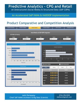 Predictive Analytics – CPG and Retail
on Unstructured (Social Media) & Structured Data (SAP COPA)

An Accelerated SAP HANA & HADOOP Implementation

Product Comparative and Competition Analysis

Jothi Periasamy
Chief SAP HANA Architect & Big Data Scientist

(916)-296-0228
JoeSaran@gmail.com

 