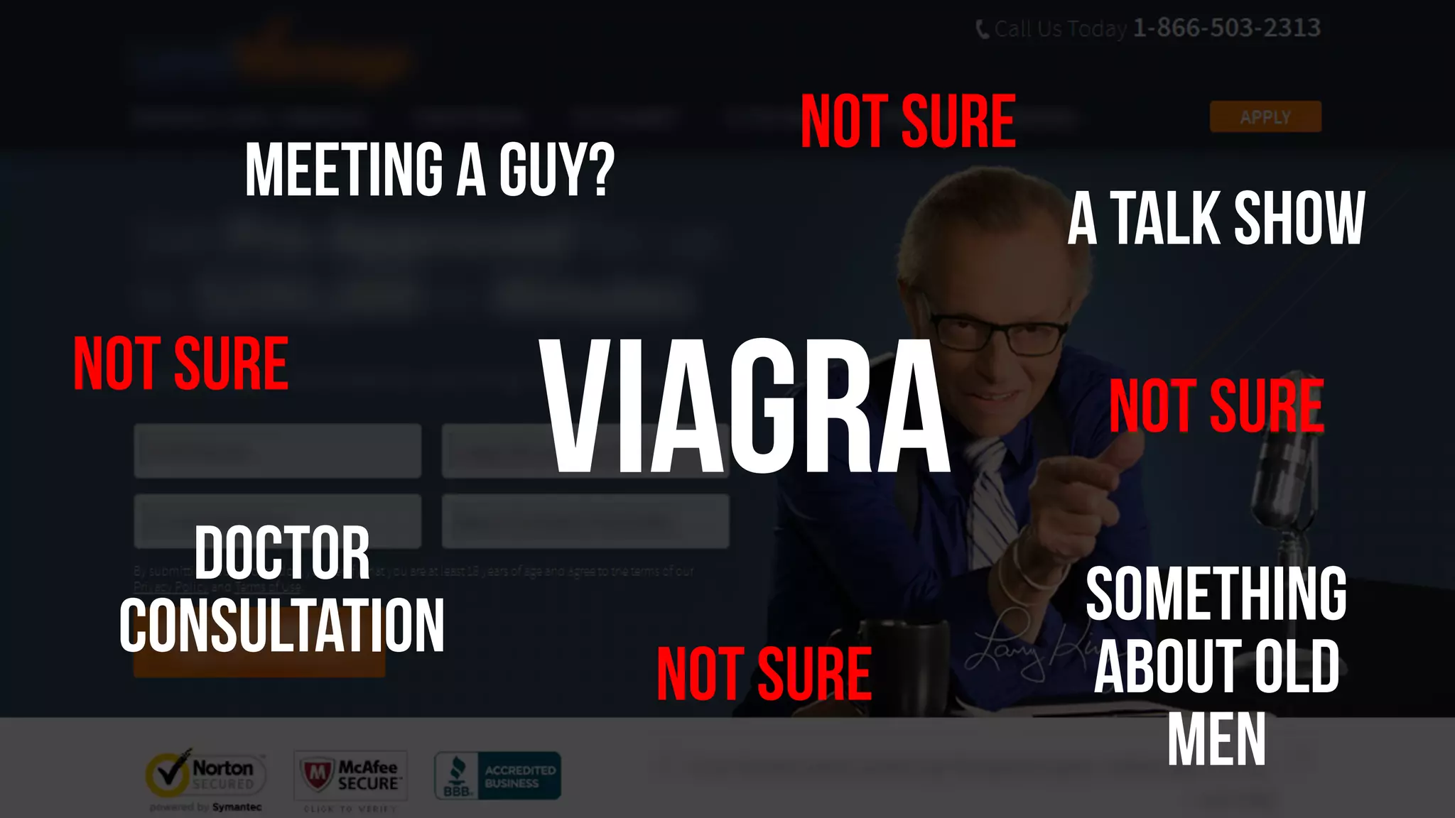 meeting a guy?
doctor
consultation
a talk show
not sure
not sure
not sure
not sure
viagra
something
about old
men
 