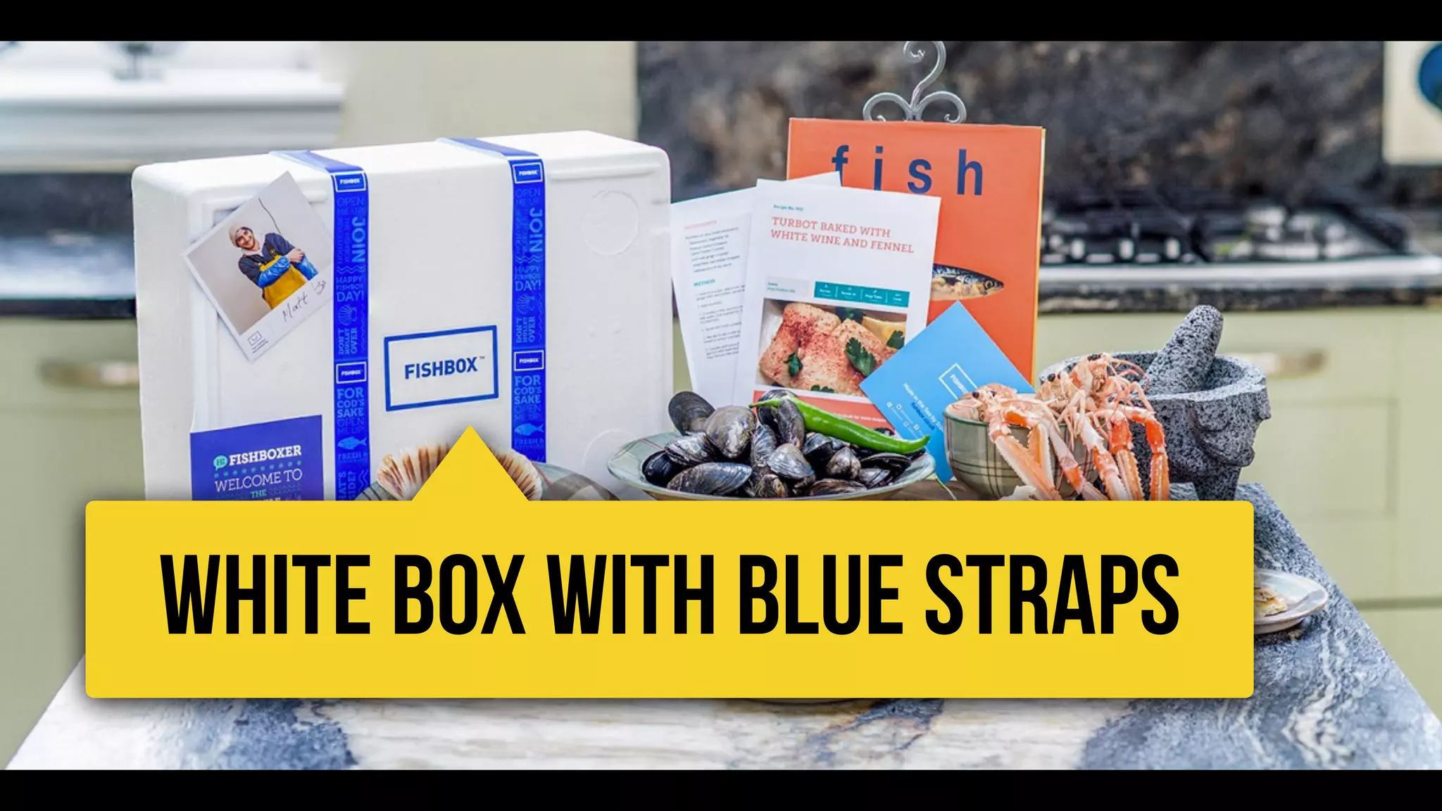 WHITE BOX WITH BLUE STRAPS
 