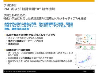 ? 2015 SAP SE or an SAP affiliate company. All rights reserved. 15Public
y
PAL  yӋZR yϙC
yΤΡ
ڤַˌꤷyӋZRλäHANAͥƥPALC
δ֪΅ϙCΰkҊ߸ӁͤξS֡vB
ߤ`ʥե`?åץ롢
֪ͽӵθơ
? 줿y르ꥺ饤֥
? ͥƥy르ꥺΒ
? ĸ٤ʥǩ`٩`ڄI
? Ѹ٤ʌgװ
? yӋZRyϙC
? `ץ󥽩`yӋZR(>3500ϤΙC)HANA
DBBЯ
? RyϙCܤˤ٤ʁKлͥṩ
? RץȤHANA CalculationViewSQLScriptzߌg

Y
X
Z
 