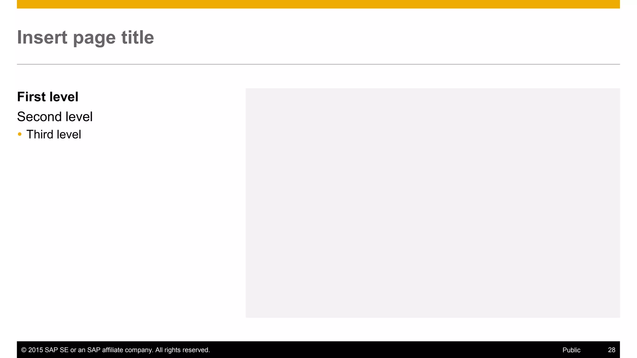 © 2015 SAP SE or an SAP affiliate company. All rights reserved. 28Public
Insert page title
First level
Second level
 Third level
 