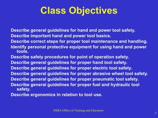 Osha Etools Comprehensive OSHA Guidelines for Hand and Power Tool Safety in the ...