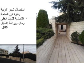 ‫الزينة‬ ‫شجر‬ ‫استعمال‬
‫الساحة‬ ‫في‬ ‫بكثرة‬
‫اخفى‬ ‫للبيت‬ ‫االمامية‬
‫تشكيل‬ ‫وبراعة‬ ‫جمال‬
‫الكتل‬
 