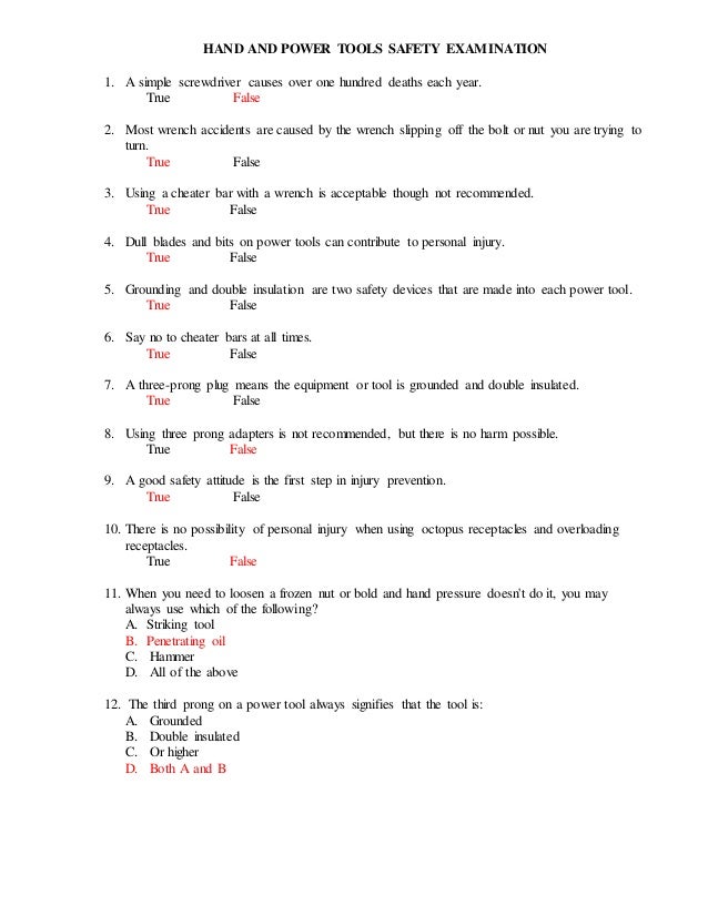 Hand and power tool exam