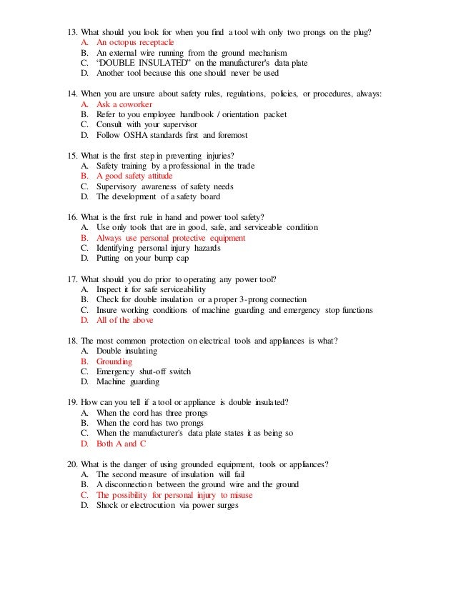 Hand and power tool exam