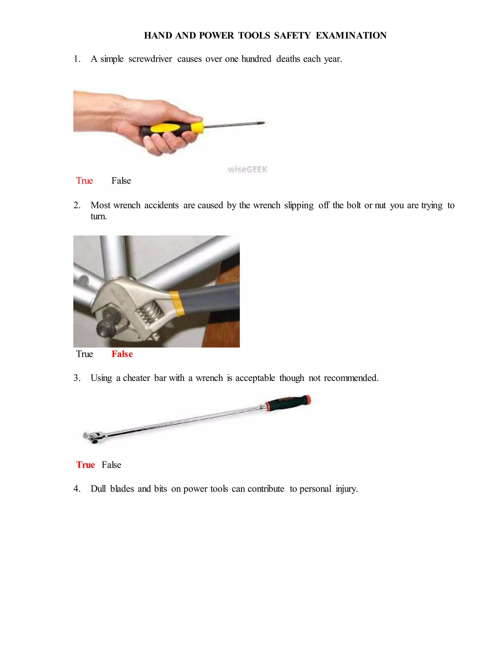 Hand and power tool exam PDF