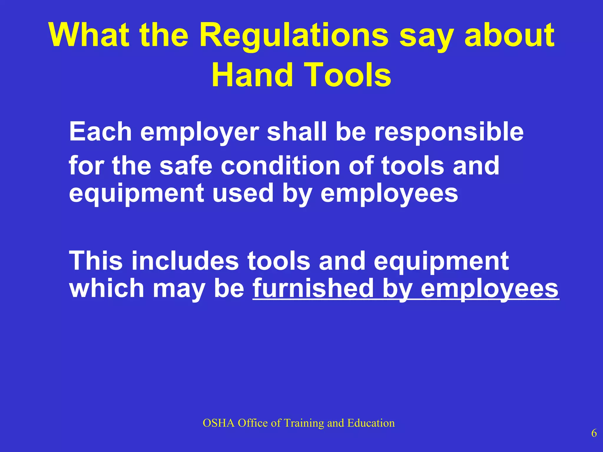 Hand and power tool safety power point | PPT