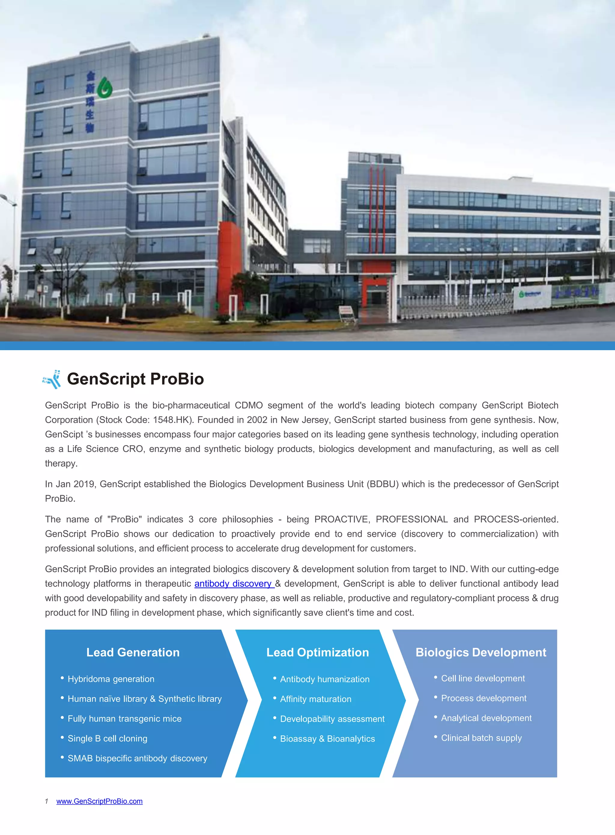 One-Stop Antibody Drug Discovery Services from GenScript ProBio | PDF