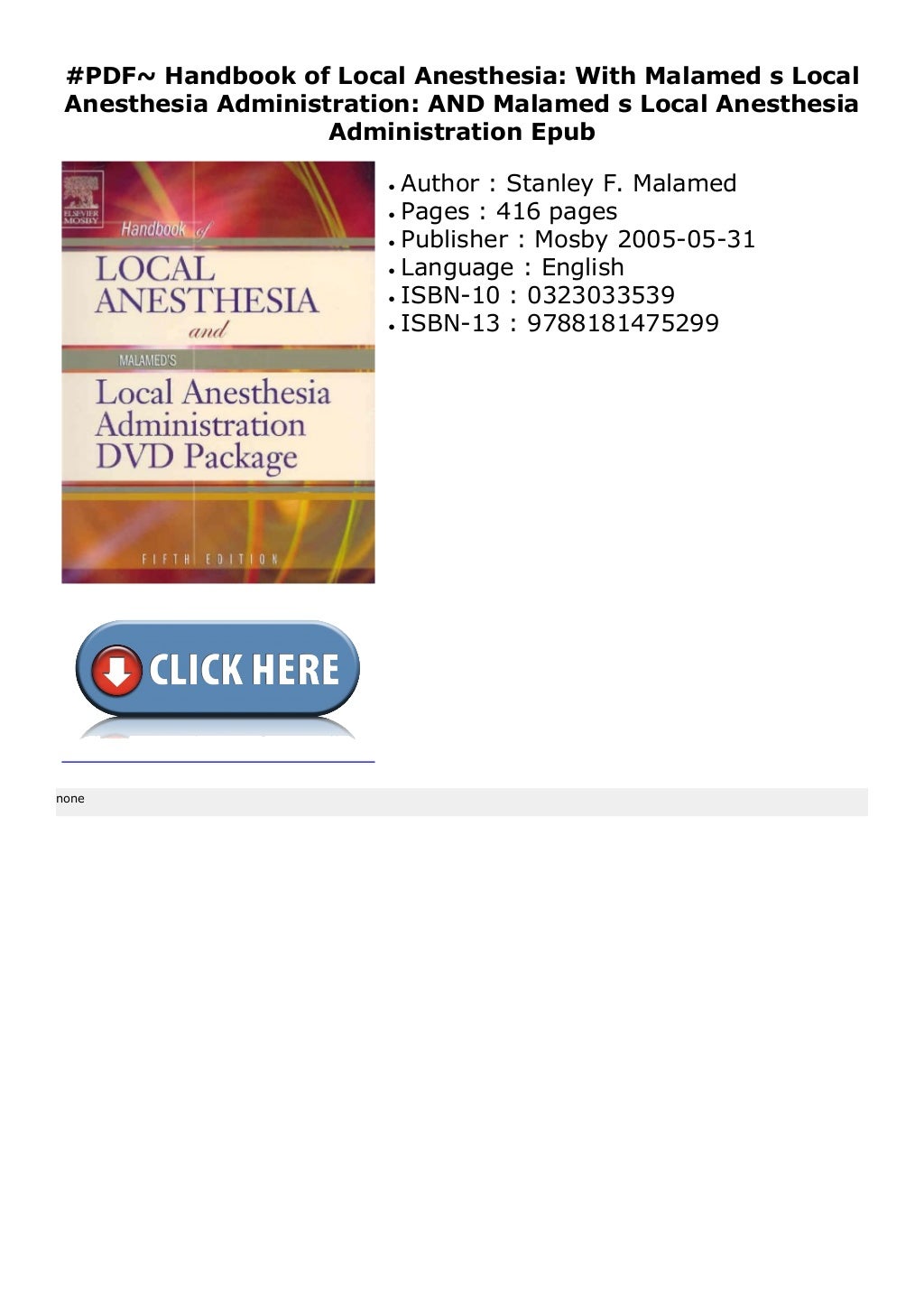 #PDF~ Handbook of Local Anesthesia: With Malamed s Local Anesthesia A #PDF~ Handbook of Local Anesthesia: With Malamed s Local Anesthesia A