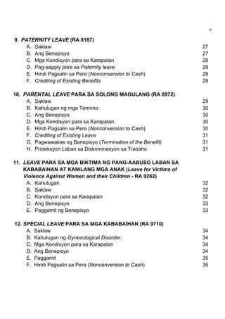 vii 
 

13. THIRTEENTH-MONTH PAY (PD 851)
A. Saklaw
B. Kahulugan ng Rank-and-File Employees
C. Pinakamababang Halaga
D. Mg...