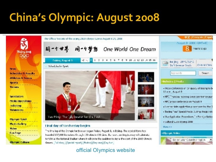 China’s Olympic: August 2008 official Olympics website 