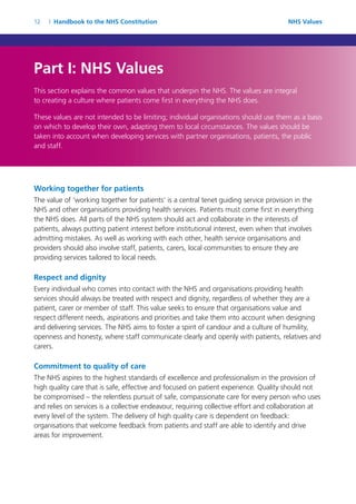 Nhs Values Examples The NHS Constitution Handbook | PDF
