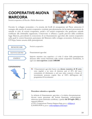 14
COOPERATIVE-NUOVA
MARCORA
Società cooperative di Piccola e Media dimensione
Favorire lo sviluppo economico e la crescit...